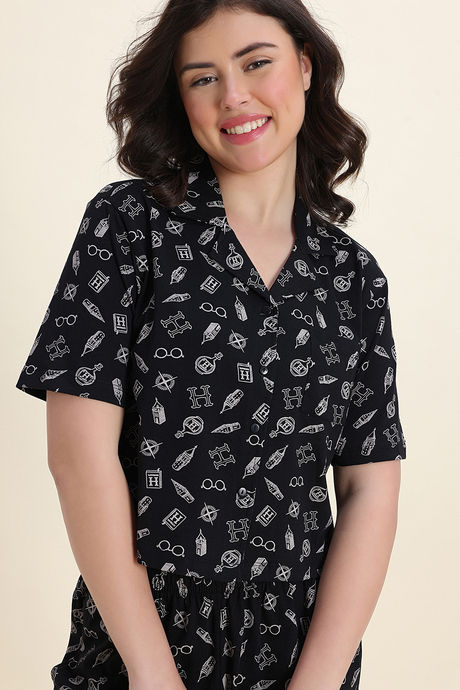 Zivame Harry Potter Knit Cotton Loungewear Set - Black Beauty — image 6